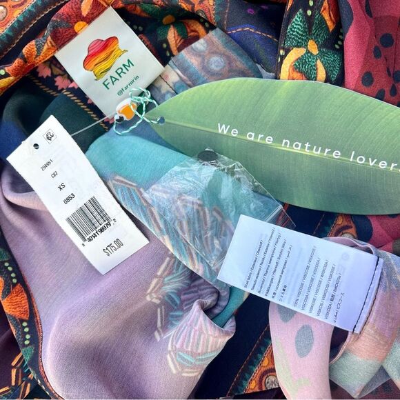 Farm Rio Mixed Scarves Button-Up Shirt NWT With Crop Alteration Size X-Small - Picture 6 of 9